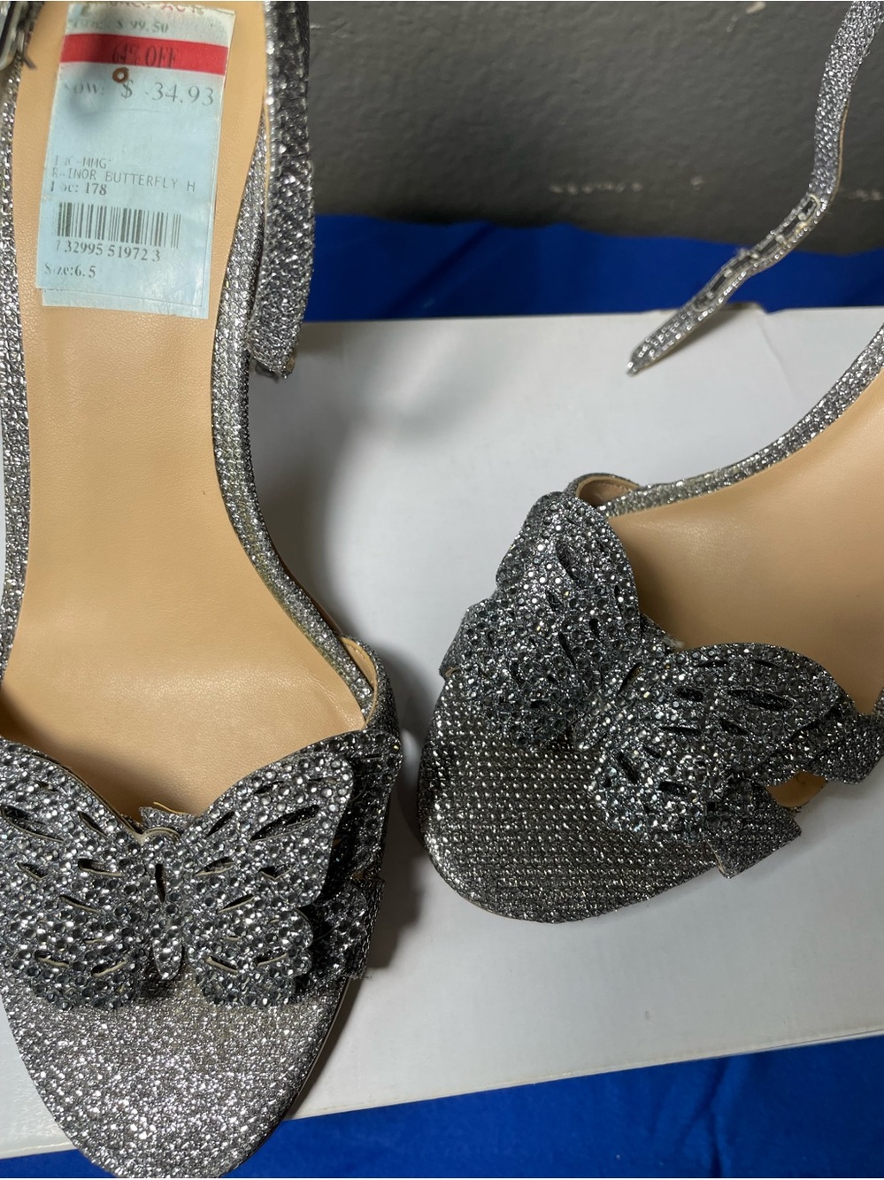 INC International Concepts Silver Glitter Butterfly Ankle-Strap Heels